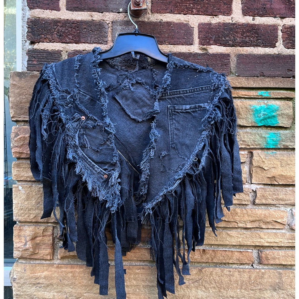 Custom made denim fringe Poncho.